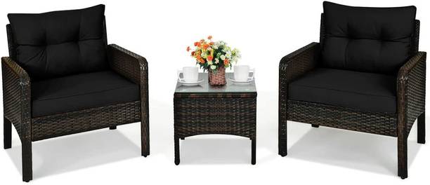 Jiomee Furniture Outdoor-Indoor Rattan Wicker Patio Furniture Conversation Set Metal Outdoor Chair
