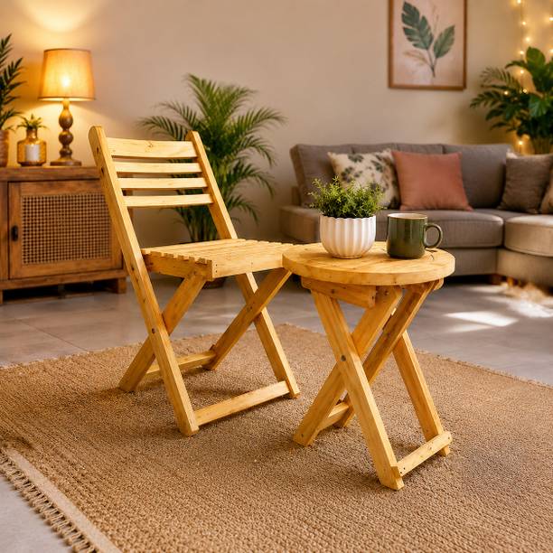Talha Art Craft Wooden Folding chair and Folding Tea Table set With comfort and Durability Engineered Wood Cafeteria Chair