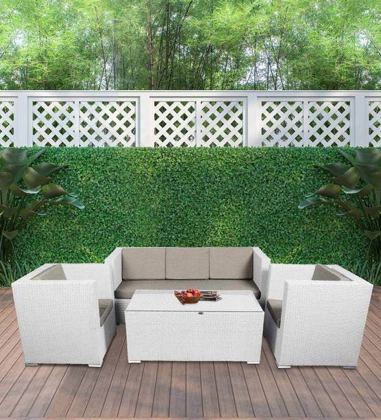 Outkraft Zagreb Wicker Table and Sofa Set in White Colour Engineered Wood Outdoor Chair