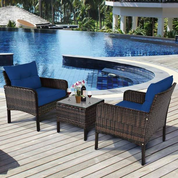 Jiomee Furniture Outdoor-Indoor Rattan Wicker Patio Furniture Conversation Set Metal Outdoor Chair