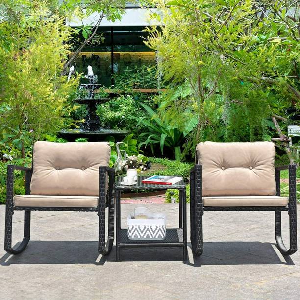 Jiomee Furniture Outdoor-Indoor Rattan Wicker Rocking Chairs Bistro Set Metal Outdoor Chair