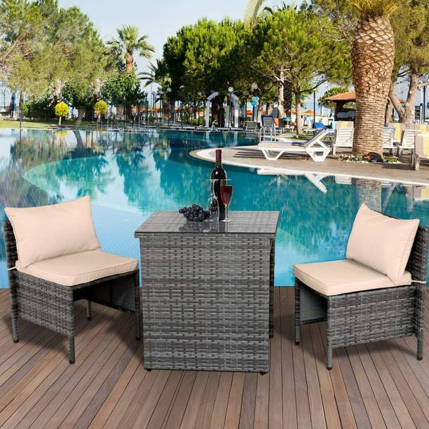 Jiomee Furniture Outdoor-Indoor Rattan Wicker Patio Conversation Set without Glass Metal Outdoor Chair