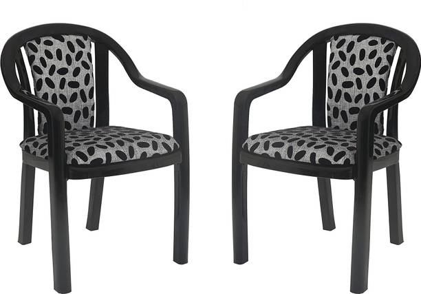Supreme Ornate Plastic Chair With Cushioned Seat & Backrest|Sturdy Armchair For Balcony| Plastic Outdoor Chair