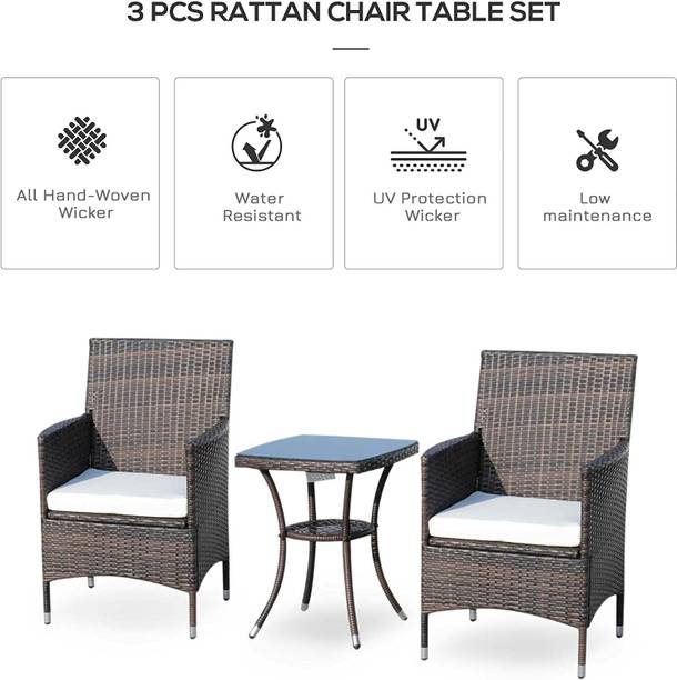Jiomee Furniture Outdoor-Indoor Rattan Wicker Patio Bistro Set with Table Metal Outdoor Chair