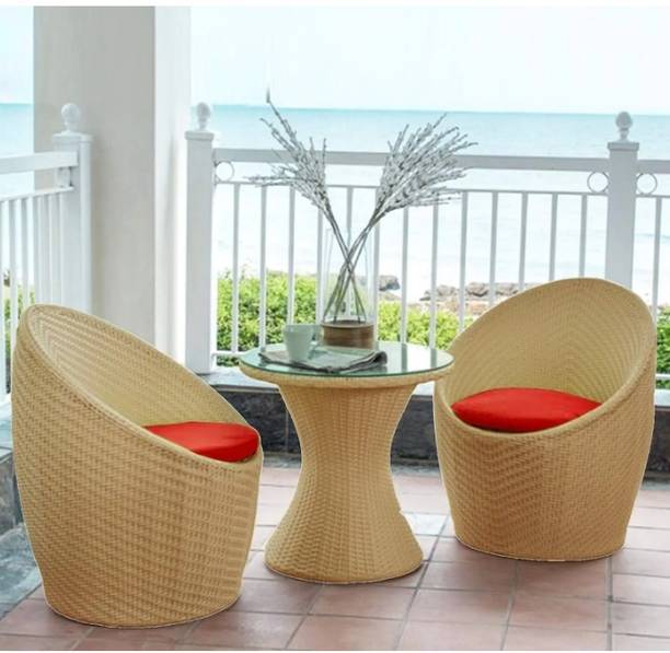 candid home Premium Designer Garden/Balcony/Terrace/Coffee/Poolside Wicker Seating Table & Metal Outdoor Chair