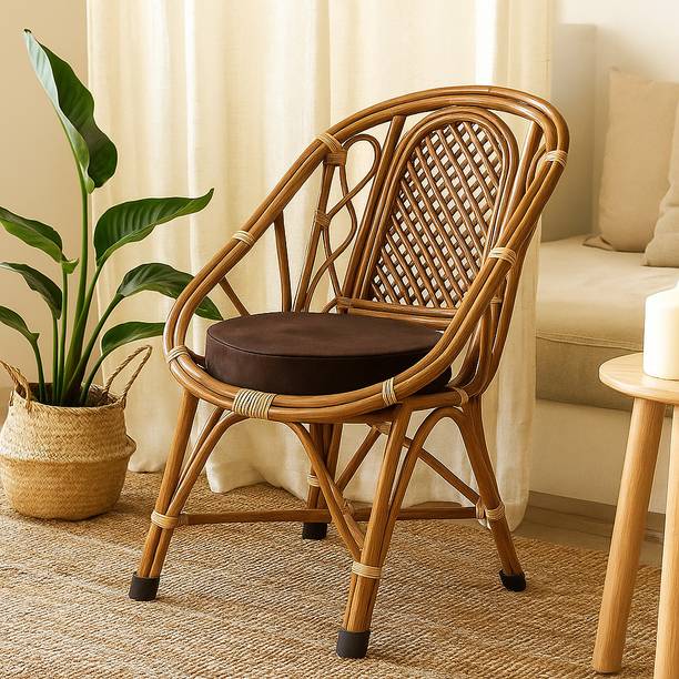 Bhatiacane Premium Handmade Cane Chair with Cushion | Natural Rattan Lounge Chair Bamboo Outdoor Chair
