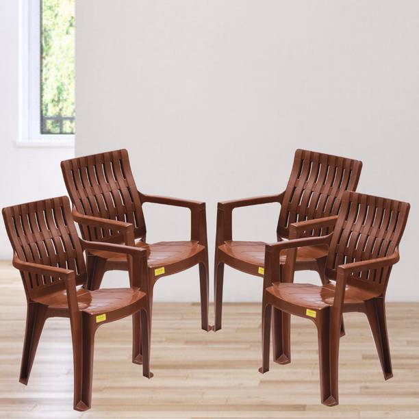 FurniGully Plastic Chair, Arm Chair for Home, Living Room Chair, Outdoor Chair Set of 4 Plastic Outdoor Chair