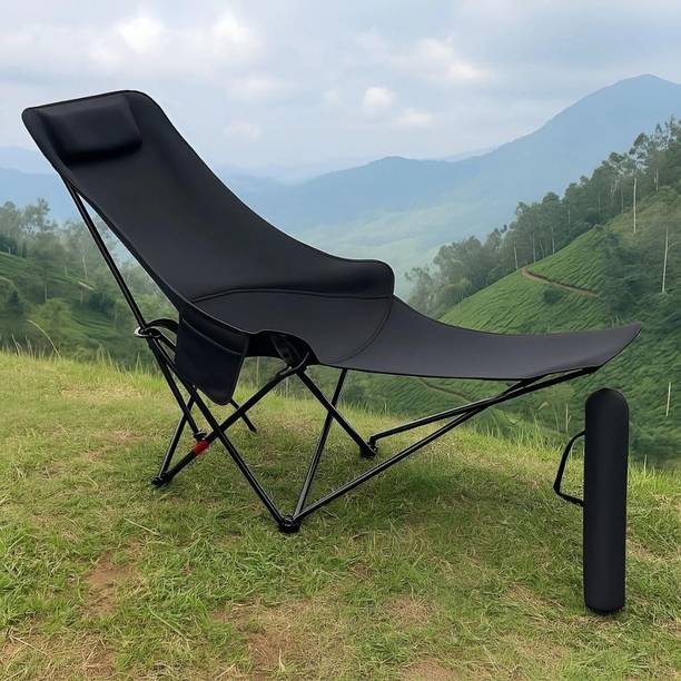 DIVYAHEM CORNER Foldable Camping Recliner Chair with Carry Cover, Comfortable Lounge Chair Synthetic Fiber Outdoor Chair