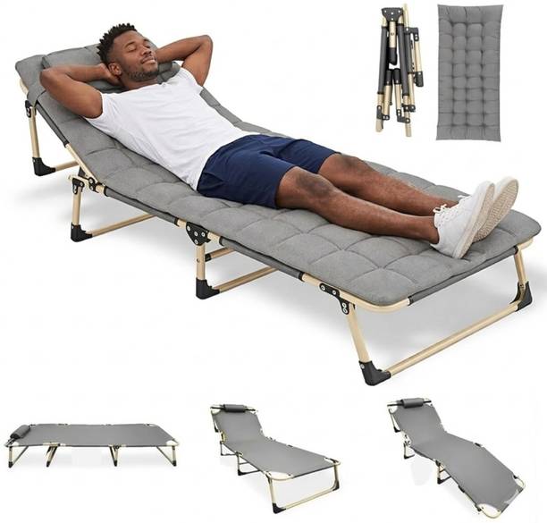 Nasmodo 5 in 1 Folding Bed with Cushion Portable Recliner Camping Cot Adjustable Chair Metal Outdoor Chair