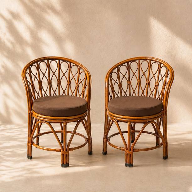AVIKA Bamboo Cane Chair Set of 2 with Cushions Cane Cafeteria Chair