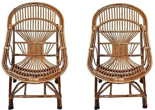 KANEKARTS Premium Bamboo Cane Chairs–Handcrafted Chairs for Living Room, Garden& Office Bamboo Outdoor Chair