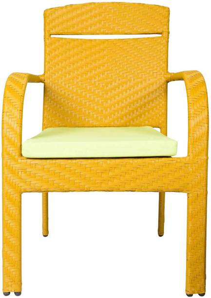 Outkraft Paris Wicker Table and Chair Set in Yellow Colour Engineered Wood Outdoor Chair