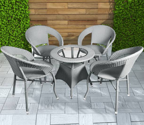 candid home Premium Designer Garden/Balcony/Terrace/Coffee/Poolside Wicker Seating Table & Metal Outdoor Chair