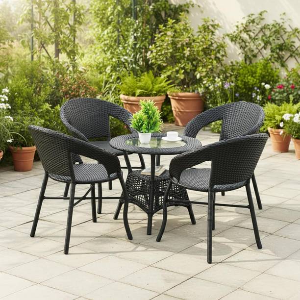 Kimber Street Outdoor Wicker Patio, Garden, Balcony Coffee Chairs with Table Set (4+1) Metal Cafeteria Chair