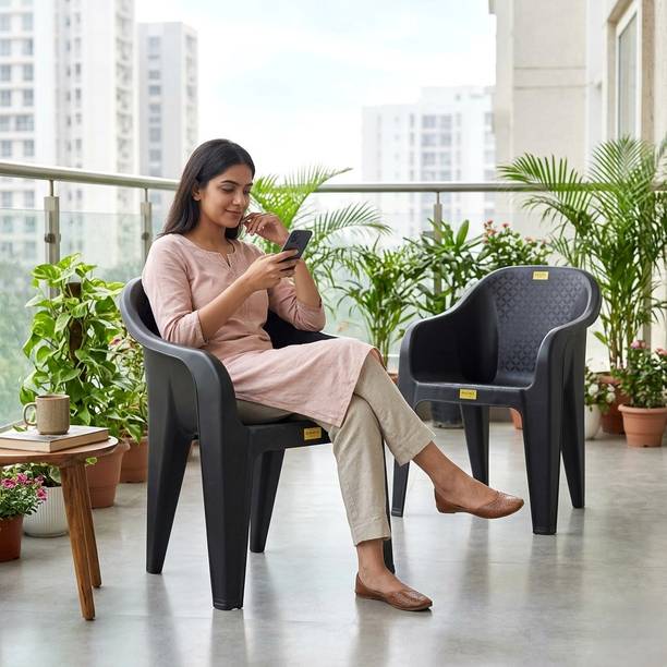 Patiofy Plastic Chair, Arm Chair for Home, Living Room Chair, Outdoor Chair Set of 2 Plastic Outdoor Chair