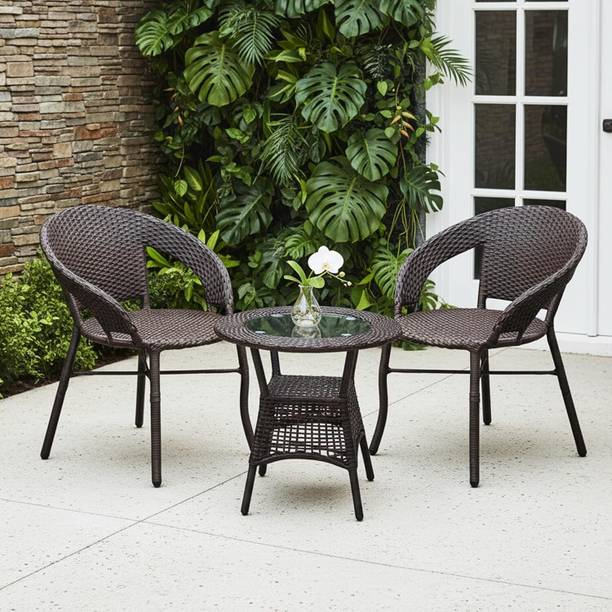 Kimber Street Outdoor Wicker Patio Coffee Chairs with Table Set Metal Outdoor Chair