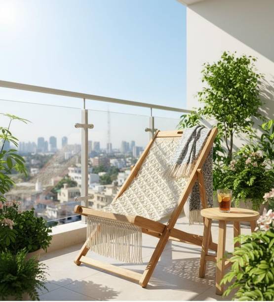 AFHANDICRAFTED Handcrafted Macrame Folding Chair Solid Wood Outdoor Chair