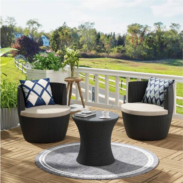 Jiomee Furniture Outdoor-Indoor Premium Rattan Wicker 2 Seater Patio Set with Glass Top Table Metal Outdoor Chair