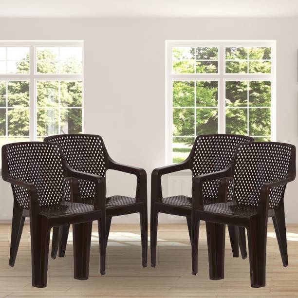 ITALICA Plastic Arm Chair for Home/Glossy Finish Chair for Dining Room, Bedroom/ Plastic Outdoor Chair