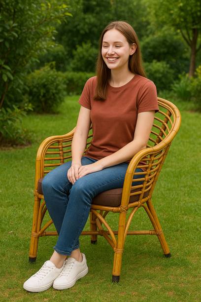 Naturify Premium Handcrafted Rattan Arm Chair with Cushion Seat Cane Outdoor Chair