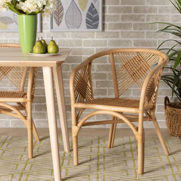 IRA Premium Bamboo Cane Study/Sofa Chair for Living Room & Cushion with Arm Rest Bamboo Outdoor Chair