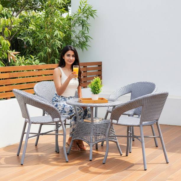 DEVOKO 5 Piece Outdoor Furniture Set | Rattan Wicker Patio Table and Chairs Set Metal Outdoor Chair