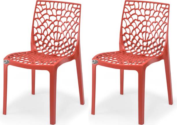 SOMRAJ Designer Web Plastic Living Room Outdoor Chair (Red) Plastic Outdoor Chair