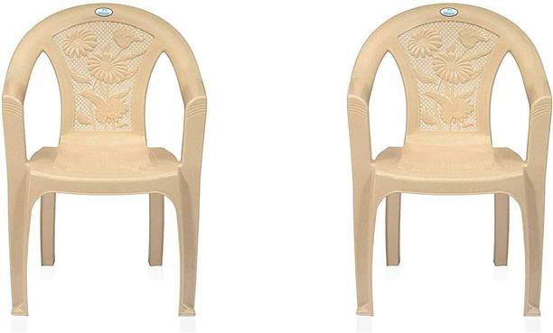 Nilkamal PLASTIC CHAIR WITH FLORAL CARVING BACK WITH ARMREST FOR LIVING ROOM Plastic Outdoor Chair