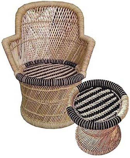 eXtenc cReation Natural and Handmade Bamboo Mudda 1-Stool 1-Chair Set With Wave Design Bamboo Outdoor Chair