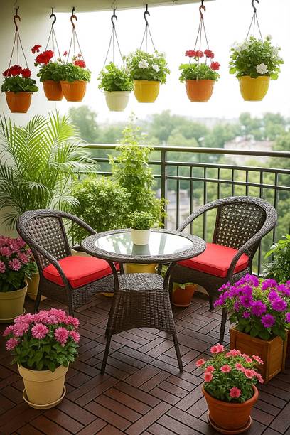 KLODOR Garden/Balcony/Terrace/Poolside Patio Seating Chair & Table Set For Outdoor Metal Outdoor Chair