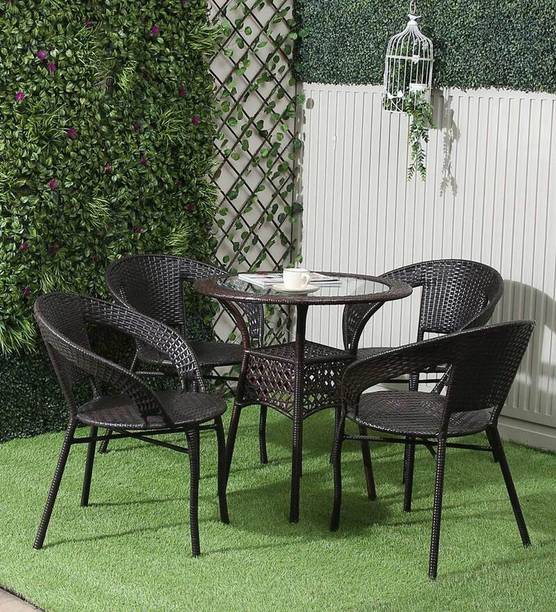 candid home Premium Designer Garden/Balcony/Terrace/Coffee/Poolside Wicker Seating Table & Metal Outdoor Chair