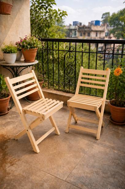 Talha Art Craft TalhaArtcraft Solid Wood Foldable Balcony Chair Set of 2 Engineered Wood Cafeteria Chair