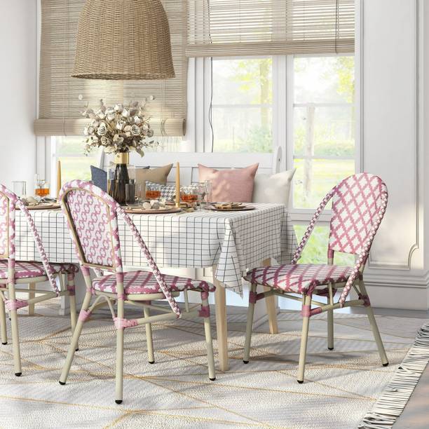 IRA Portia Transitional French Aluminum Wicker Outdoor Bistro Chair Pink(Set of 2) Plastic Outdoor Chair