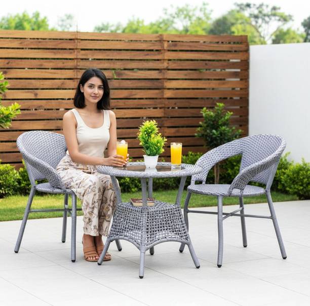 DEVOKO 3 Piece Outdoor Furniture Set | Rattan Wicker Patio Table and Chairs Set Metal Outdoor Chair