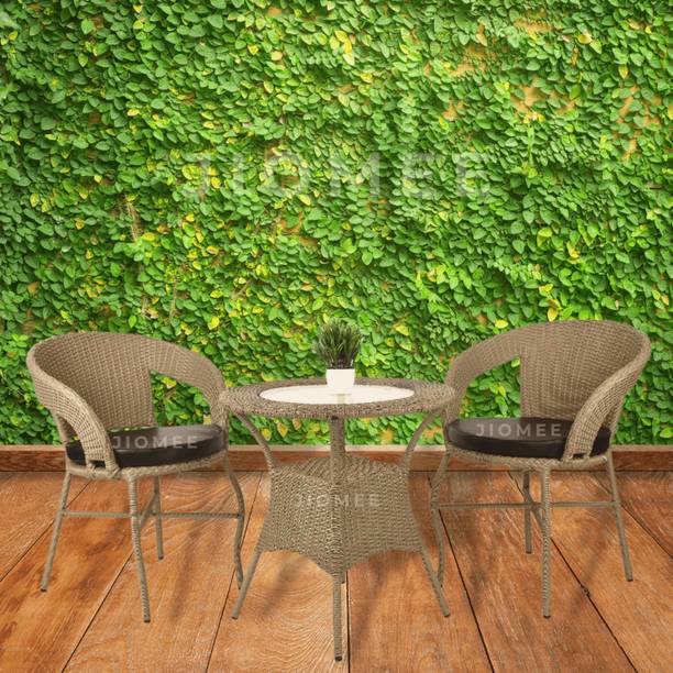 Jiomee Furniture Outdoor-Indoor Patio Rattan Wicker 2-Seater Chair & Table Bistro Set Metal Outdoor Chair