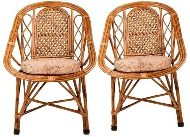 KANEKARTS Premium Bamboo Wooden Chair | Handcrafted Antique Cane Chair with Cushion Bamboo Outdoor Chair