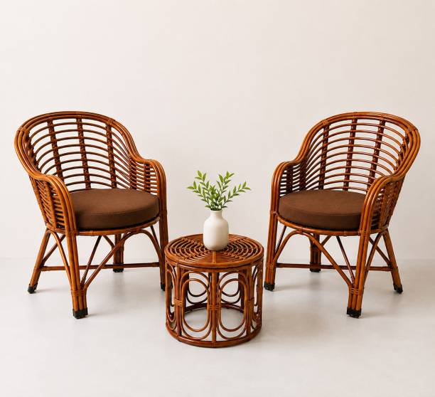 Bhatiacane Bamboo Lawn Chair and Table Set, Armchair with Cushion Cane Outdoor Chair