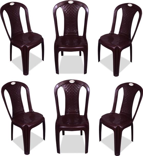 ARLAVYA Armless ChAir for Office, Home, Garden, Set of 6, Color- Brown Plastic Outdoor Chair