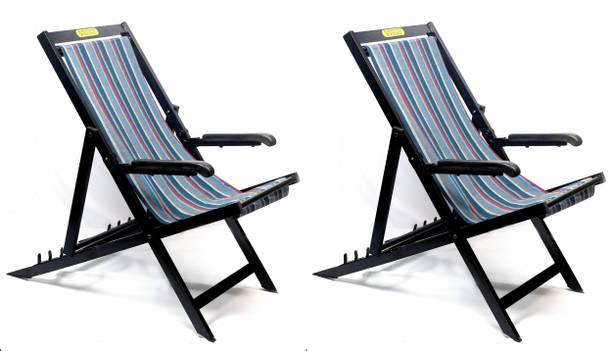 Veenu EASY CHAIR set of 2- FOLDABLE,Black Framed, multi-colored seat, 3 YEARS WARRANTY Metal Outdoor Chair