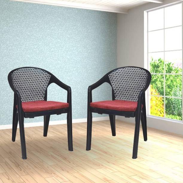 ITALICA Oxy Plastic Arm Chair with Cushion/Glossy Finish Chair for Dining Room/ Plastic Outdoor Chair