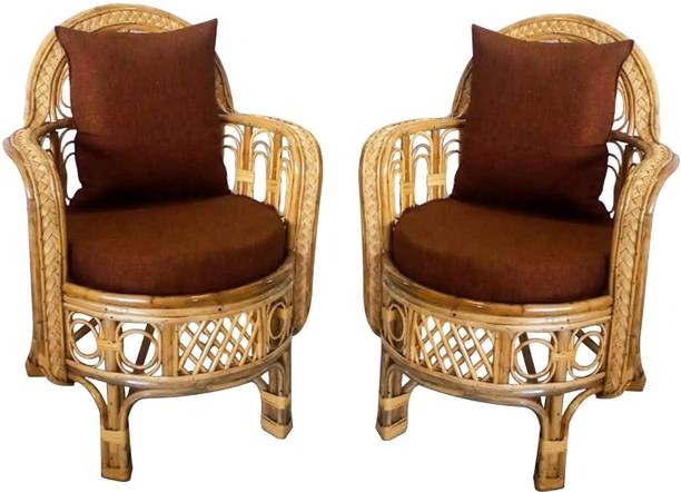 IRA Bamboo Wood Sofa Chair Comfortable Living Room & Garden Chairs (Set of 2) Bamboo Outdoor Chair