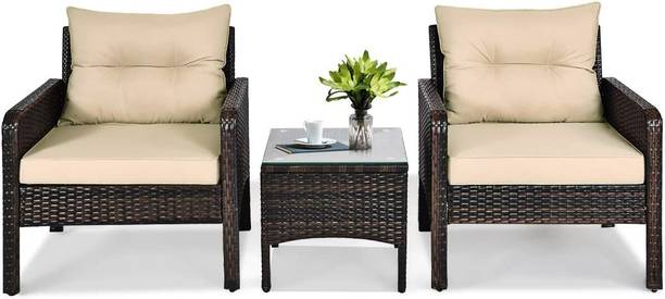 Jiomee Furniture Outdoor-Indoor Rattan Wicker Patio Furniture Conversation Set Metal Outdoor Chair