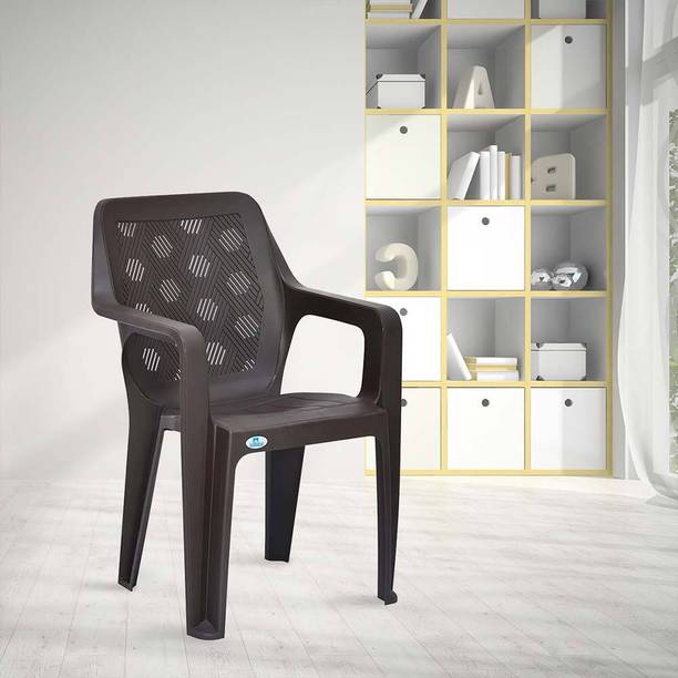 Nilkamal Hexa Plastic Arm Chair with Ergonomic Mid-Back Design|Durable Quality|Rest Brown Plastic Outdoor Chair