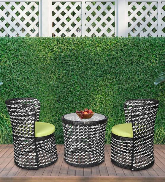 Outkraft Ottawa Wicker Table and Chair Set in Grey Colour Engineered Wood Outdoor Chair