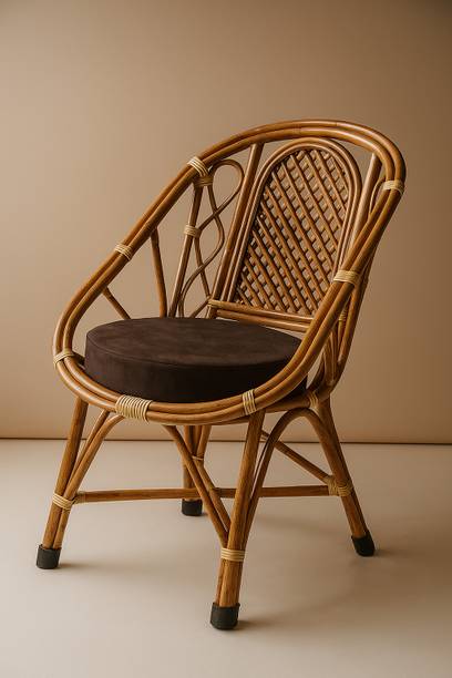 BHATIYACANE Premium Handmade Cane Chair with Cushion | Natural Rattan Lounge Chair Bamboo Cafeteria Chair