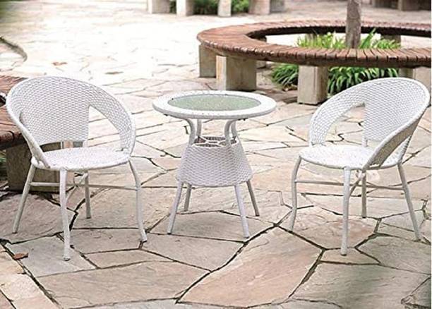 ZENTOX D12 Seating Furniture Set_White_2+1 for Balcony, Garden, All Weather Wicker Metal Outdoor Chair