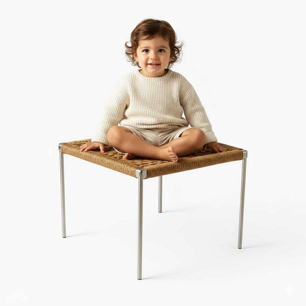 METALIQUE Pidda Handcrafted Cotton Rassi Stool with Woven Cotton Rope Seat Metal Outdoor Chair