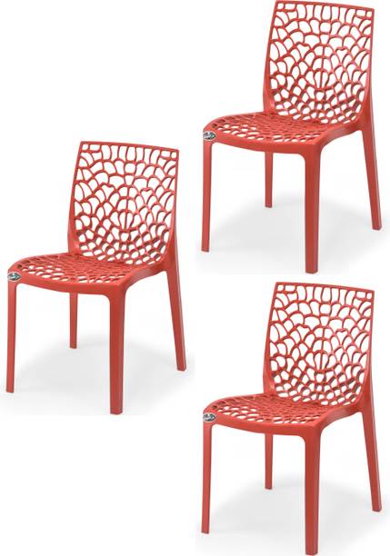 SOMRAJ Designer Web Plastic Living Room Outdoor Chair (Red) Plastic Outdoor Chair
