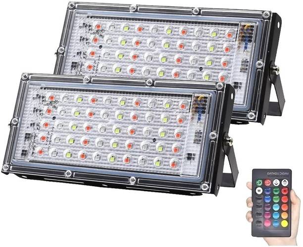 qlear 50W AC-220V LED Outdoor RGB Spotlight, Waterproof IP65 with Remote Control (Pack Of 2) Flood Light Outdoor Lamp