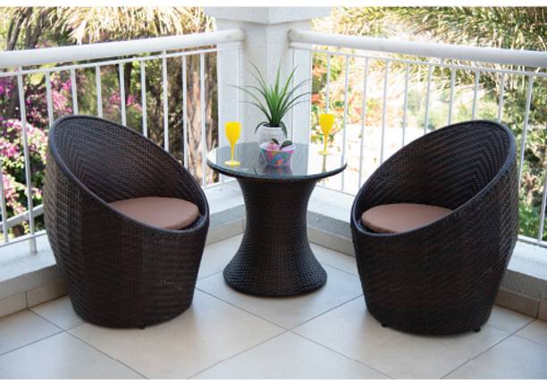 candid home Premium Designer Garden/Balcony/Terrace/Coffee/Poolside Wicker Seating Table & Metal Outdoor Chair